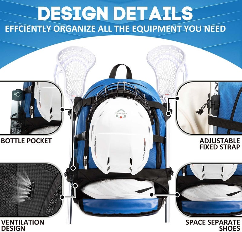 MARITTON Lacrosse Bag Backpack Holds Lacrosse & Field Hockey Equipment - Two Stick Holders, Separate Cleats Shoe Compartment - Image 4